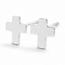 Load image into Gallery viewer, Erin Gray Tiny Cross Stud Earrings in Silver