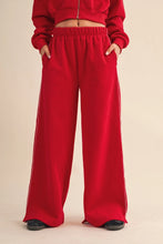 Load image into Gallery viewer, Not Like Her Core Cozy Fleece Wide Leg Sweatpants in Cherry