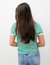 Load image into Gallery viewer, Up To Something Striped Contrast Trim Tee in K. Green