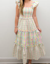Load image into Gallery viewer, Let's Get Away Gingham Check Flutter SS Midi Dress