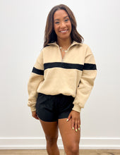 Load image into Gallery viewer, Never Getting Over Half Zip Collar Sweatshirt in Taupe/Black