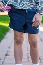 Load image into Gallery viewer, Burlebo Youth Athletic Shorts in Heather Navy American Flag Liner